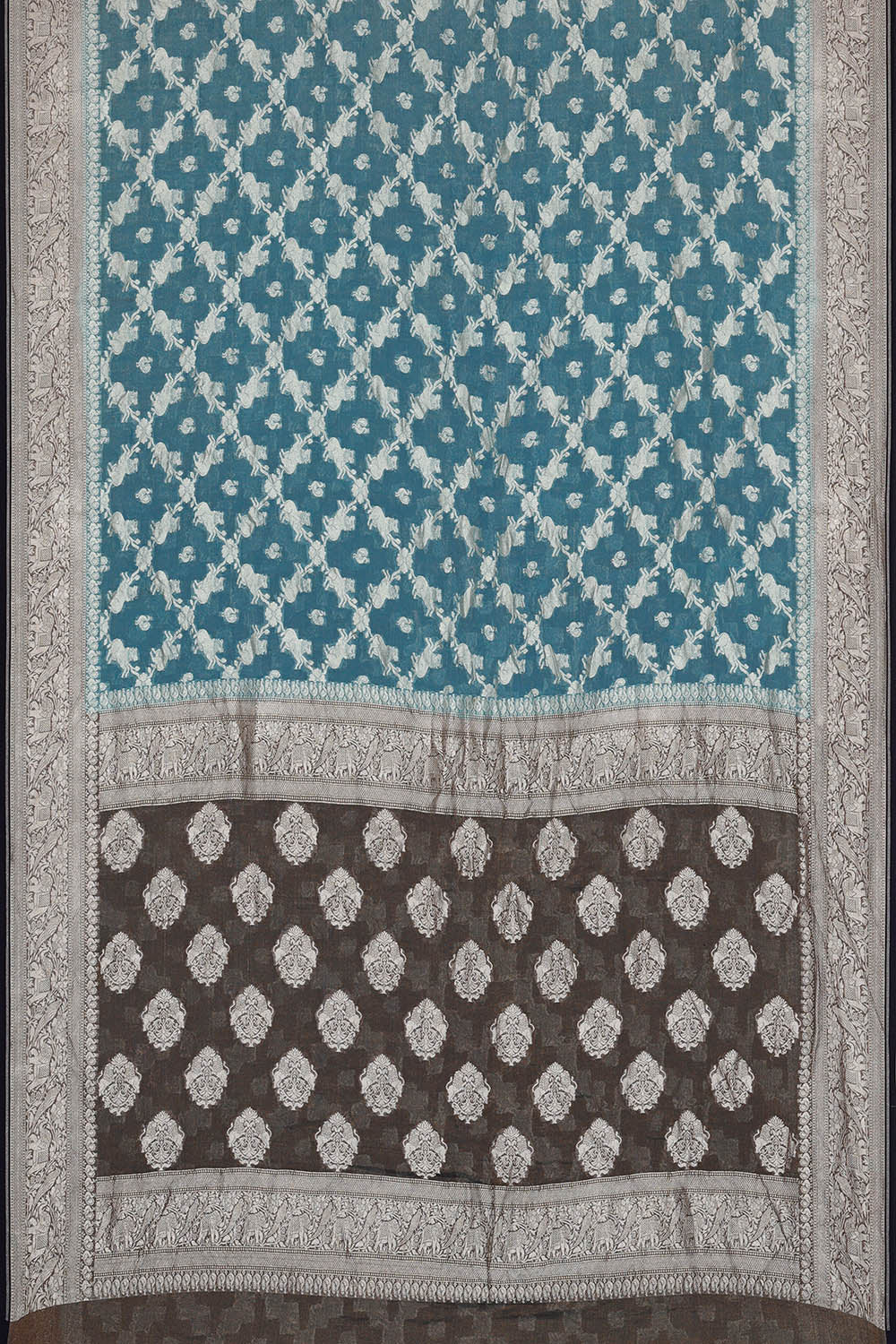 Image of Banarasi Georgette Teal Grey Saree