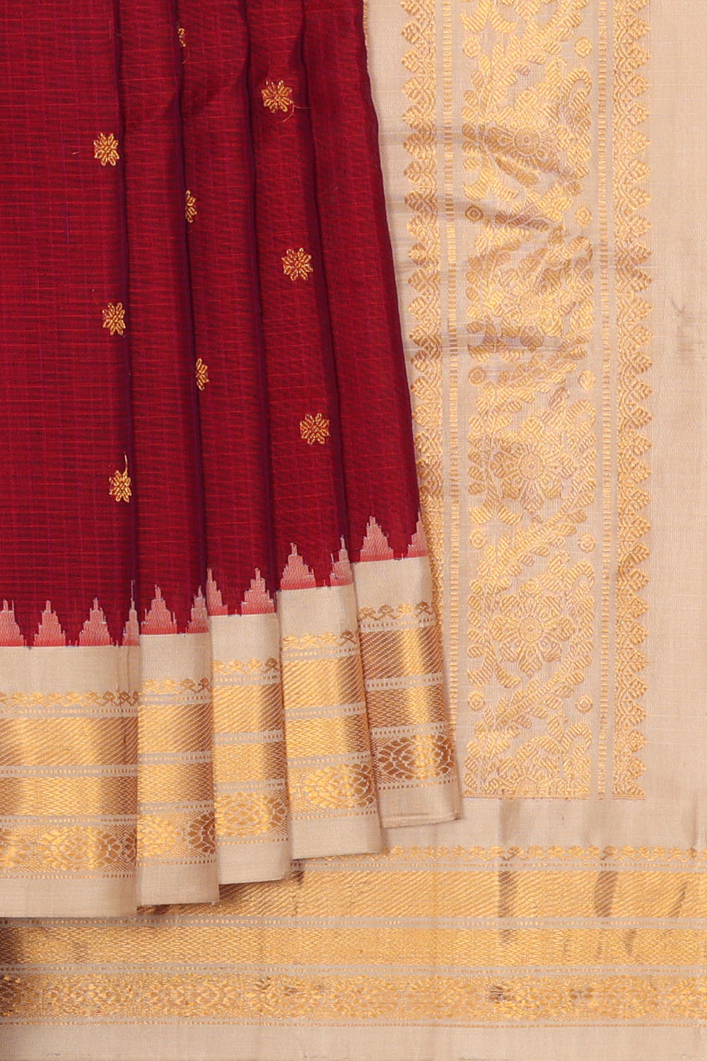 Image of Maroon Gadwal Silk Cotton Saree