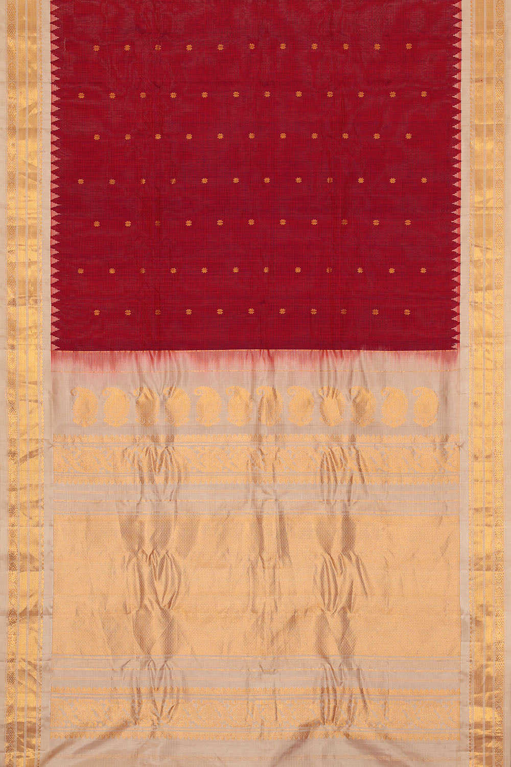 Image of Maroon Gadwal Silk Cotton Saree
