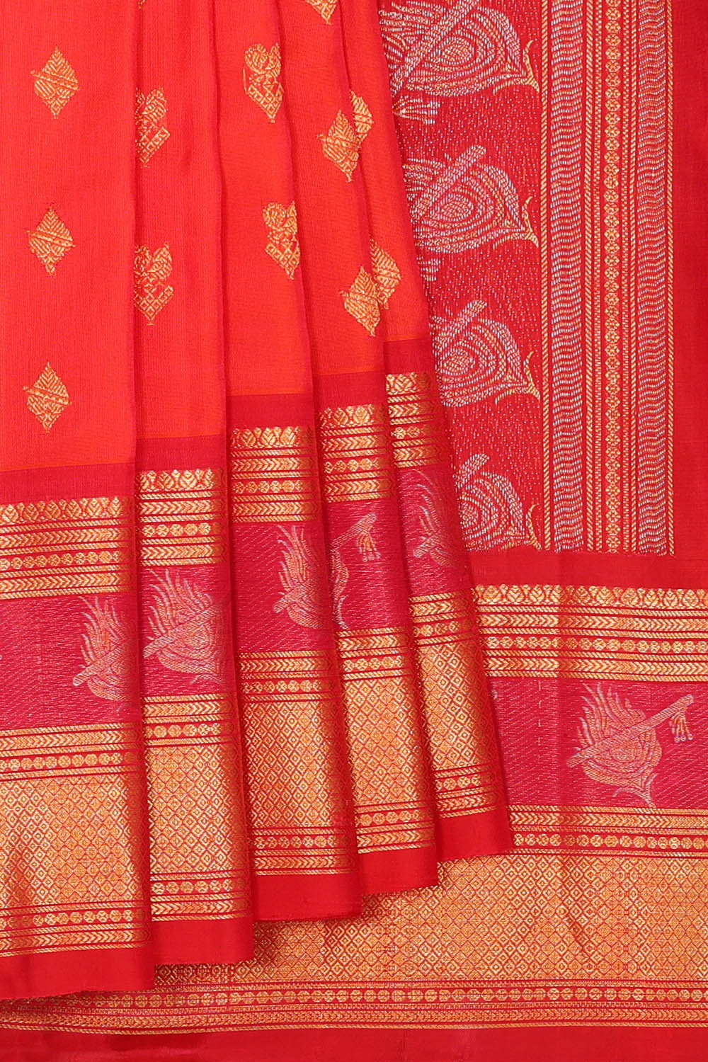 Image of Gadwal Silk Orange Saree