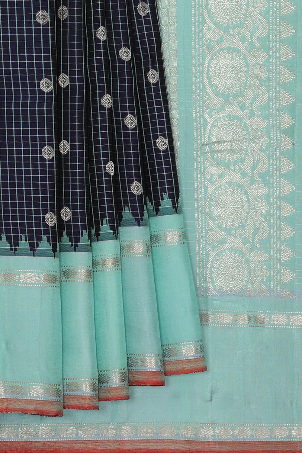Image of Gadwal Silk Navy Blue Saree