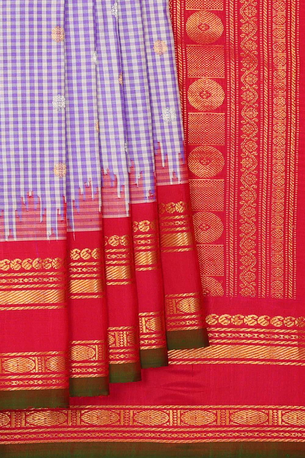 Image of Gadwal Silk Purple and White Saree