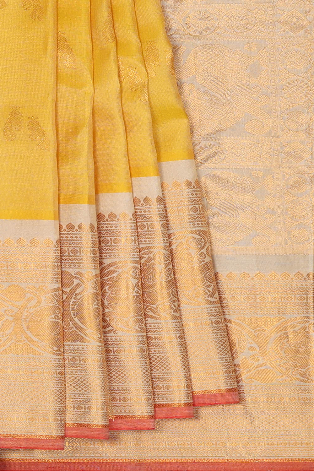 Image of Gadwal Silk Light Yellow Saree