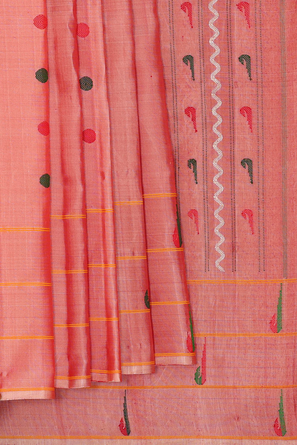 Image of Coral-Pink Gadwal Silk Saree