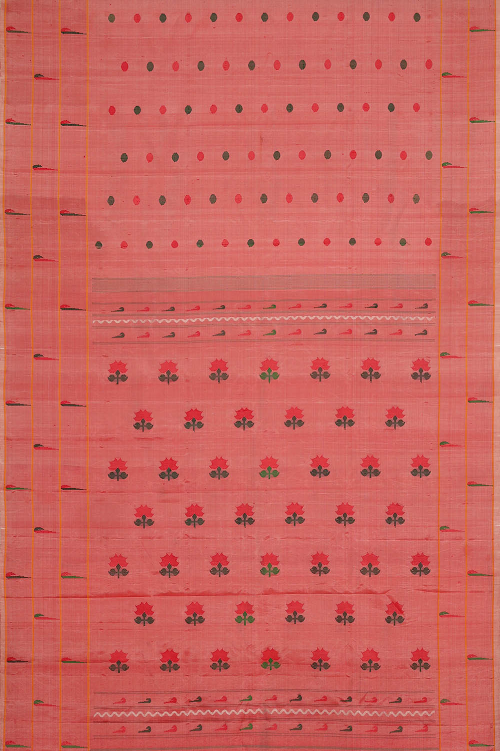 Image of Coral-Pink Gadwal Silk Saree