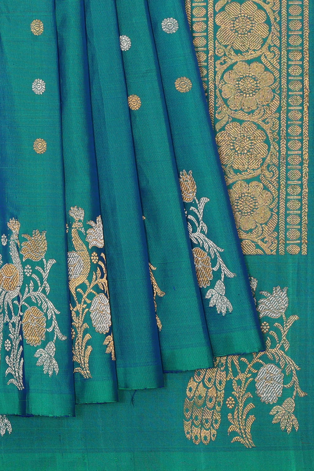 Image of Teal-Blue Gadwal Silk Saree