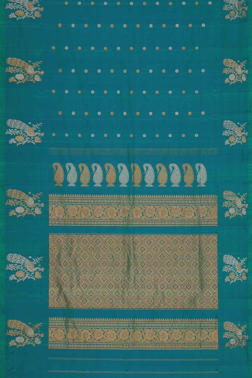Image of Teal-Blue Gadwal Silk Saree