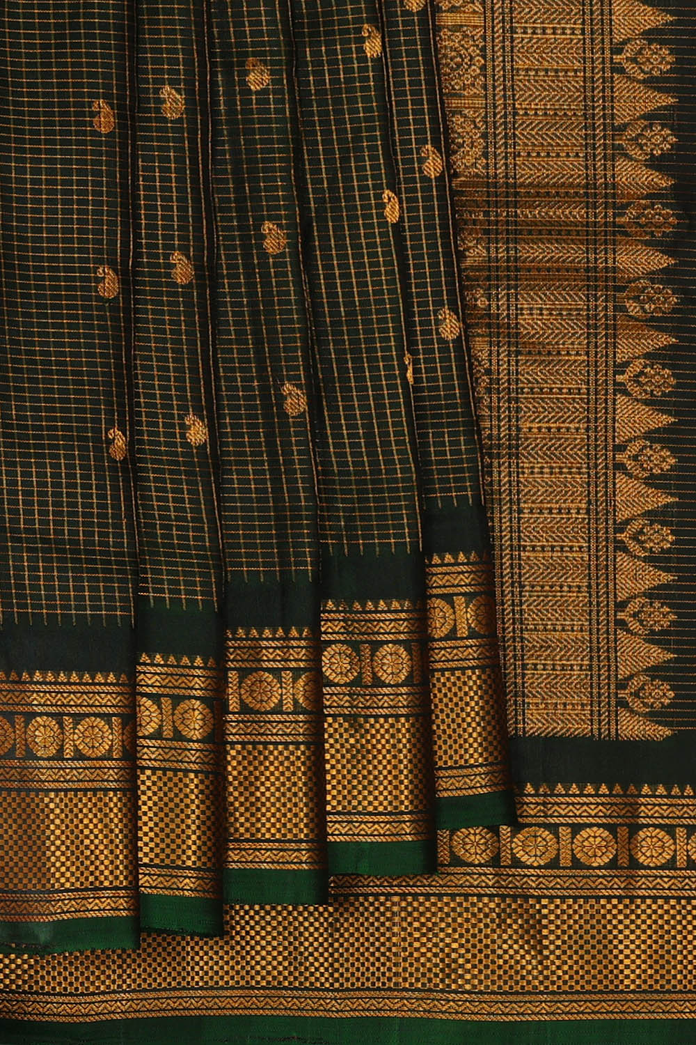 Image of Gadwal Silk Bottle Green Saree