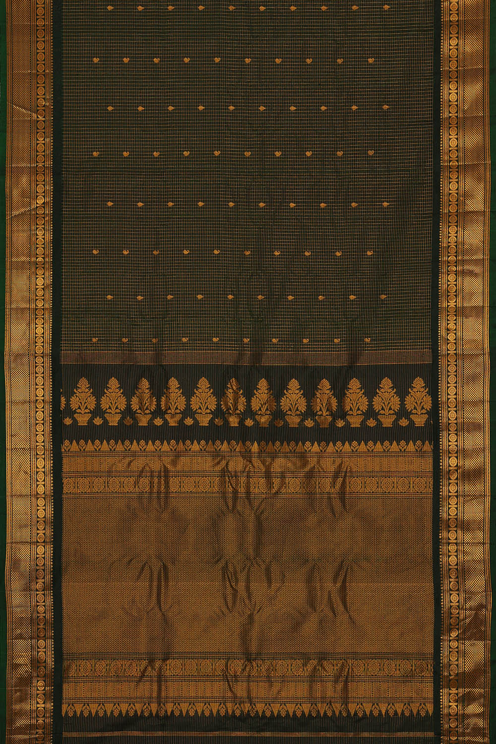 Image of Gadwal Silk Bottle Green Saree