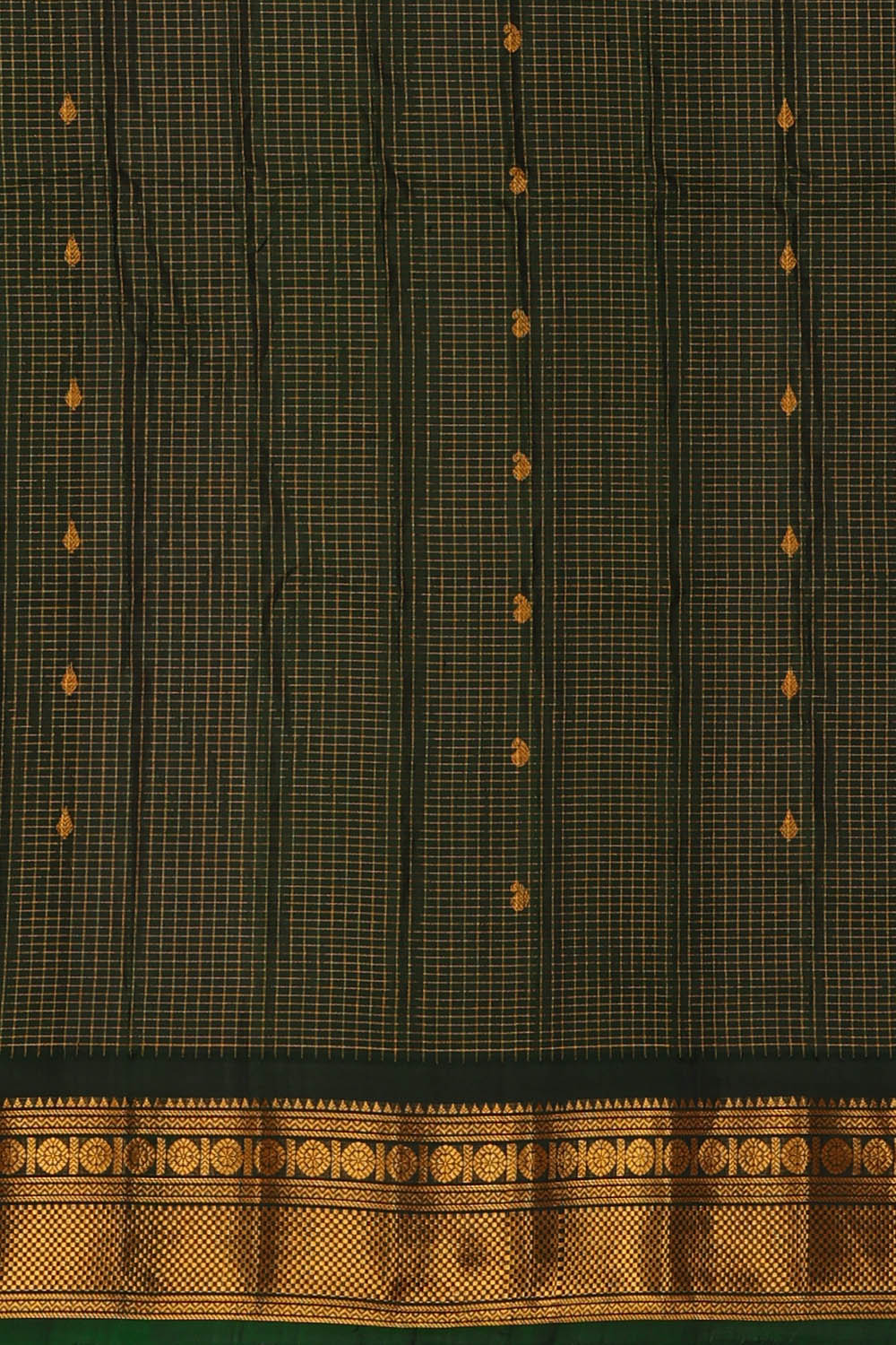 Image of Gadwal Silk Bottle Green Saree