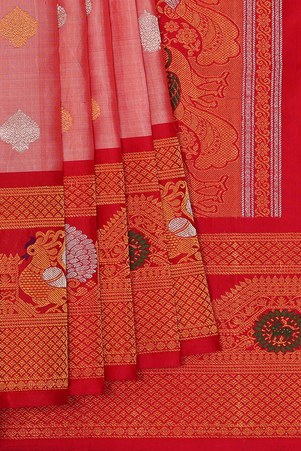 Image of Onion-Pink Gadwal Silk Saree