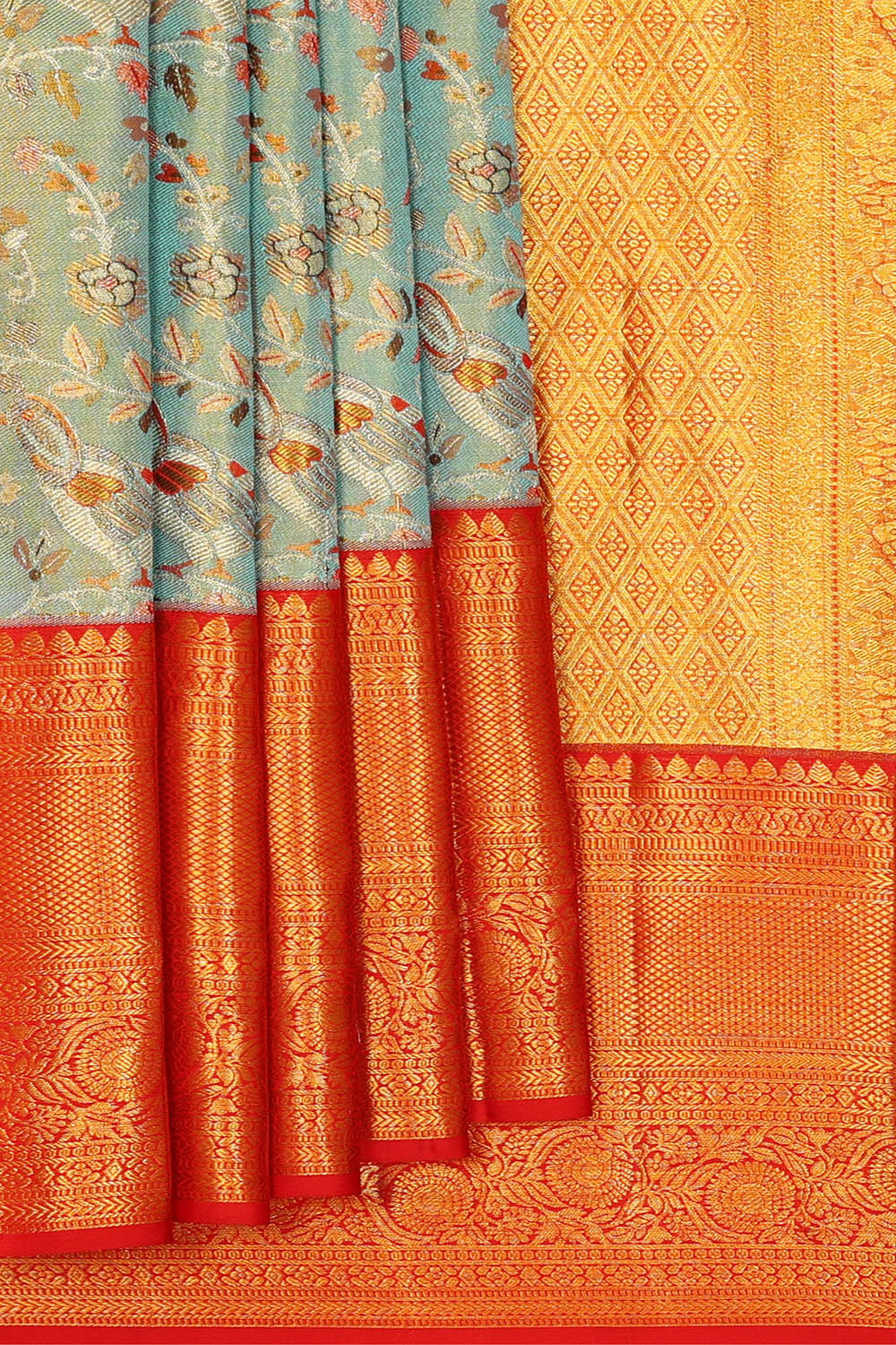 Image of Kanchipattu Tissue Silk Teal Blue Saree