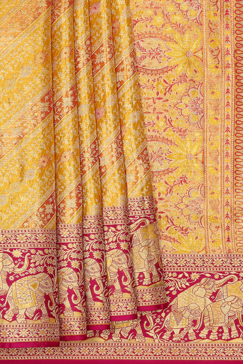 Image of Kanchipattu Tissue Silk Sheen Yellow Saree