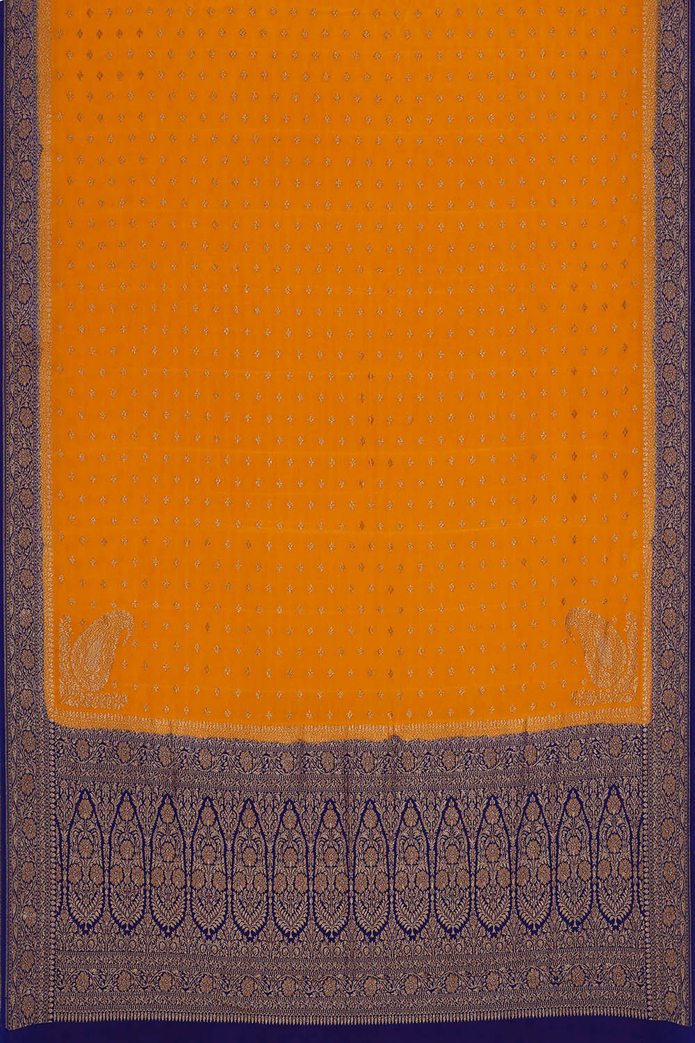 Image of Banarasi Crepe Silk Mustard Yellow Saree