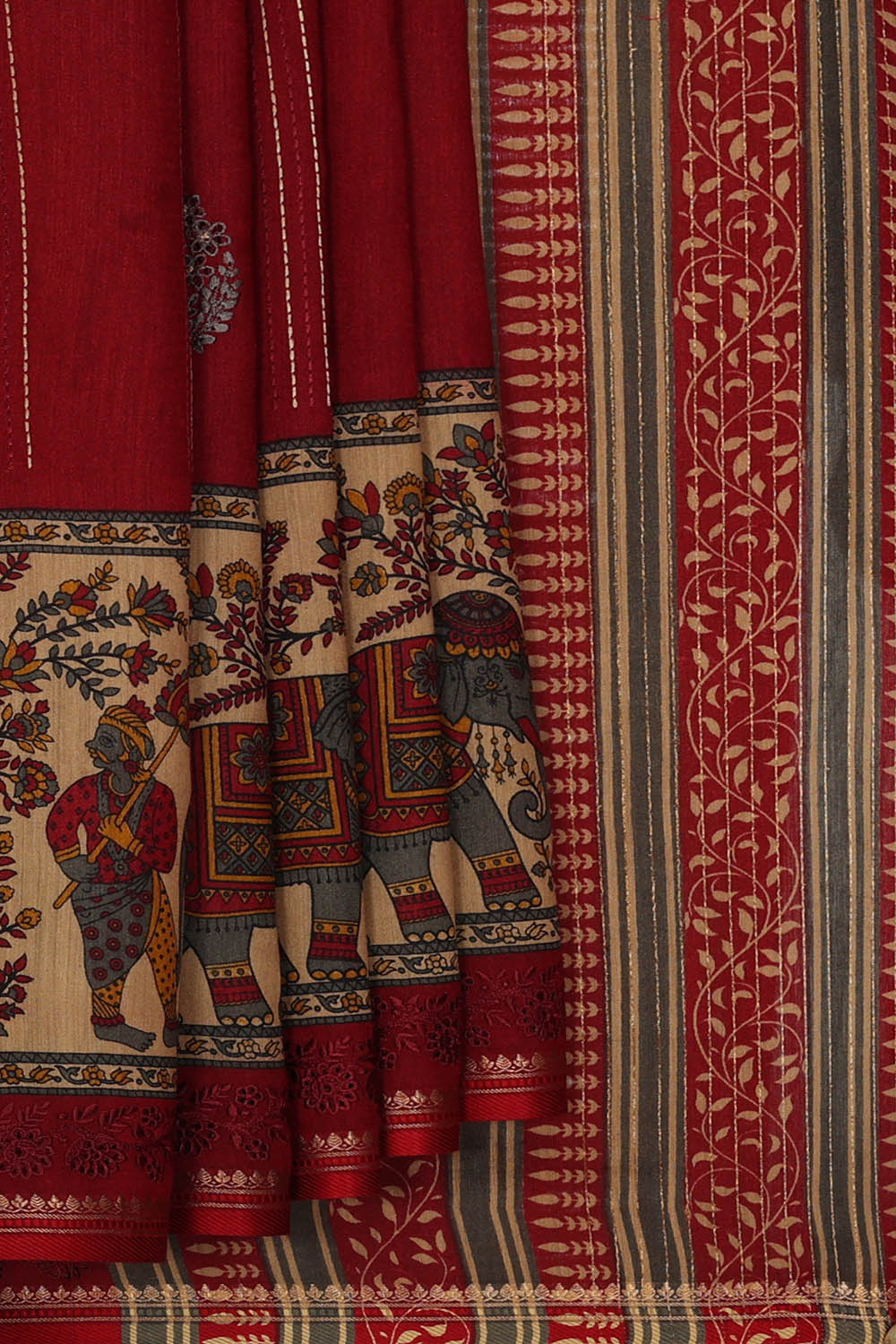 Image of Tussar Silk Maroon Saree