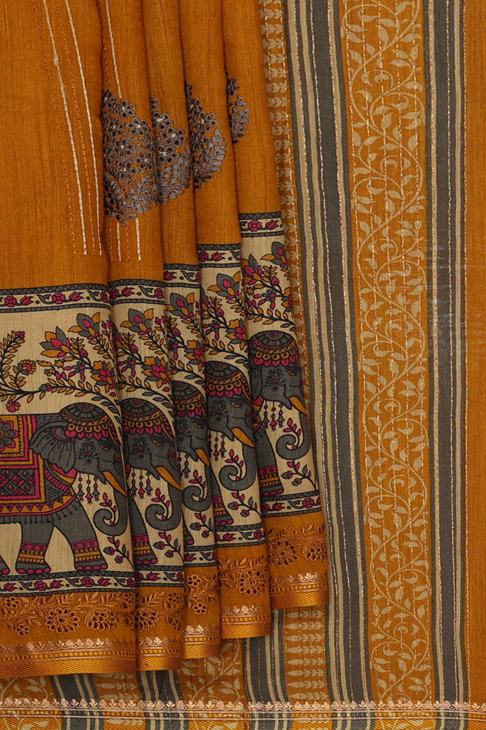 Image of Tussar Silk Yellow Saree