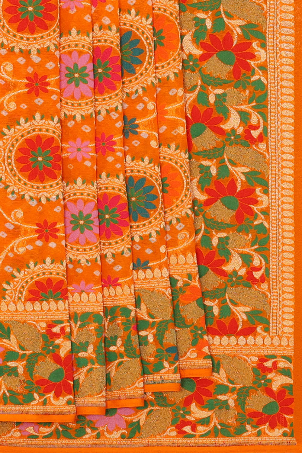 Image of Orange Banarasi Chiffon Saree
