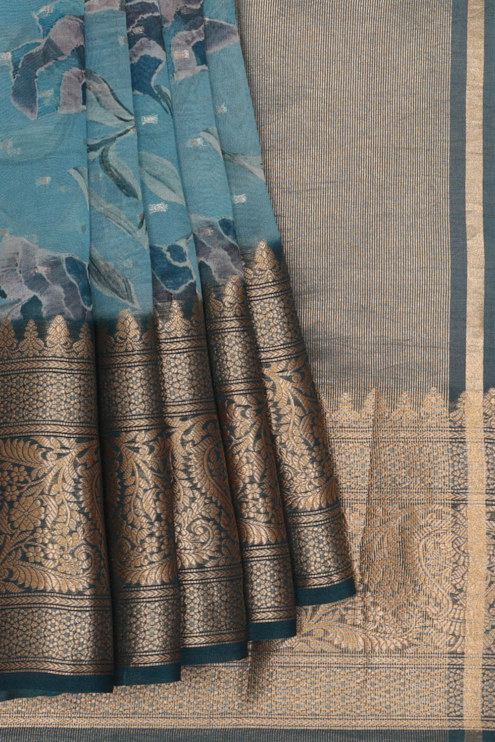 Image of Smoky Blue Banarasi Chiniya Silk Saree