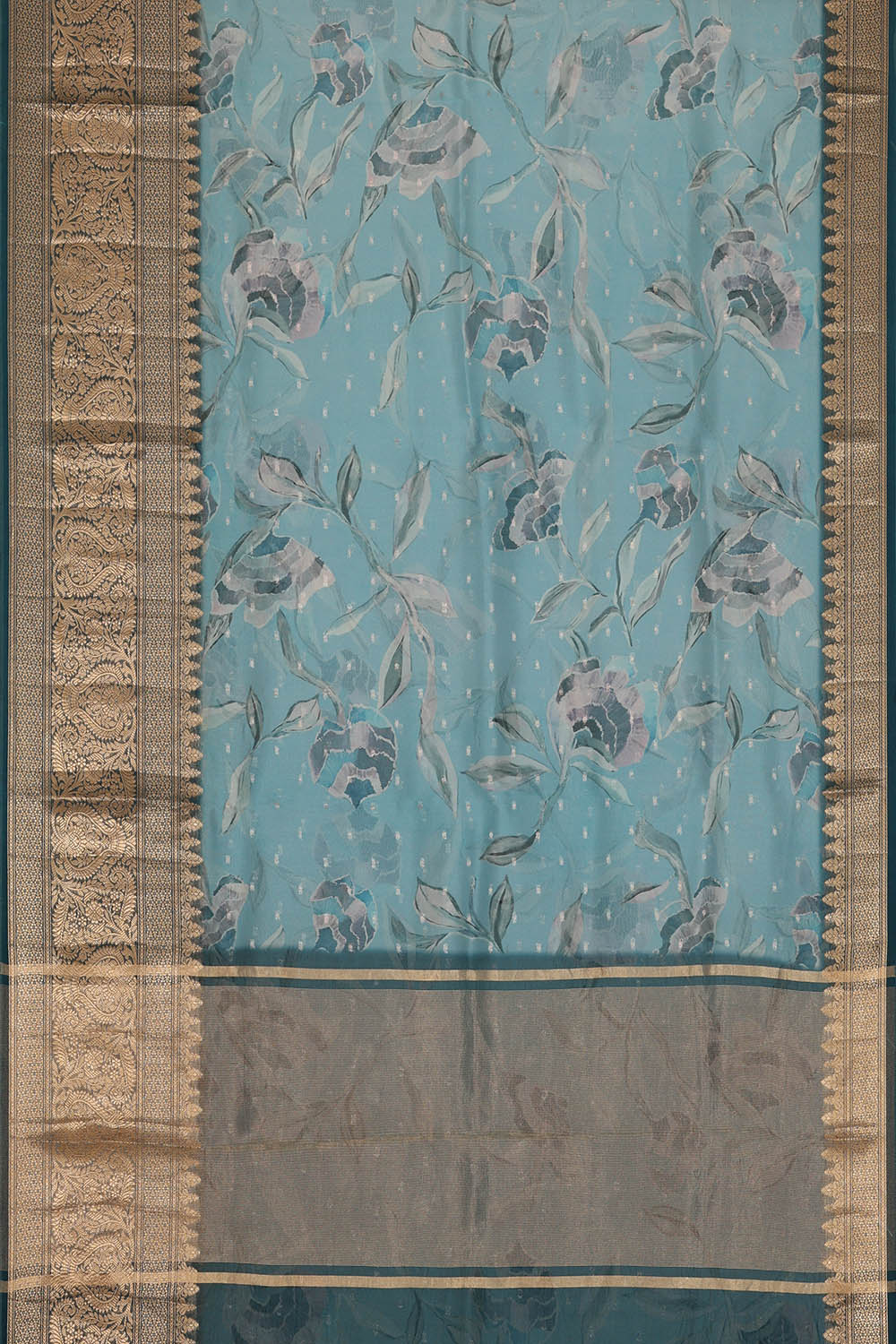 Image of Smoky Blue Banarasi Chiniya Silk Saree
