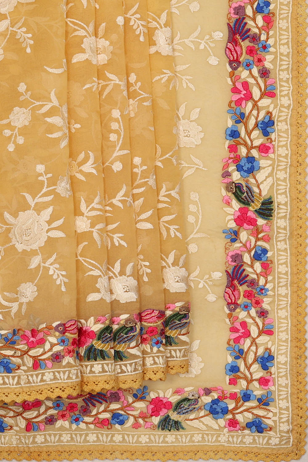 Image of Beige Silk Embroidery Saree