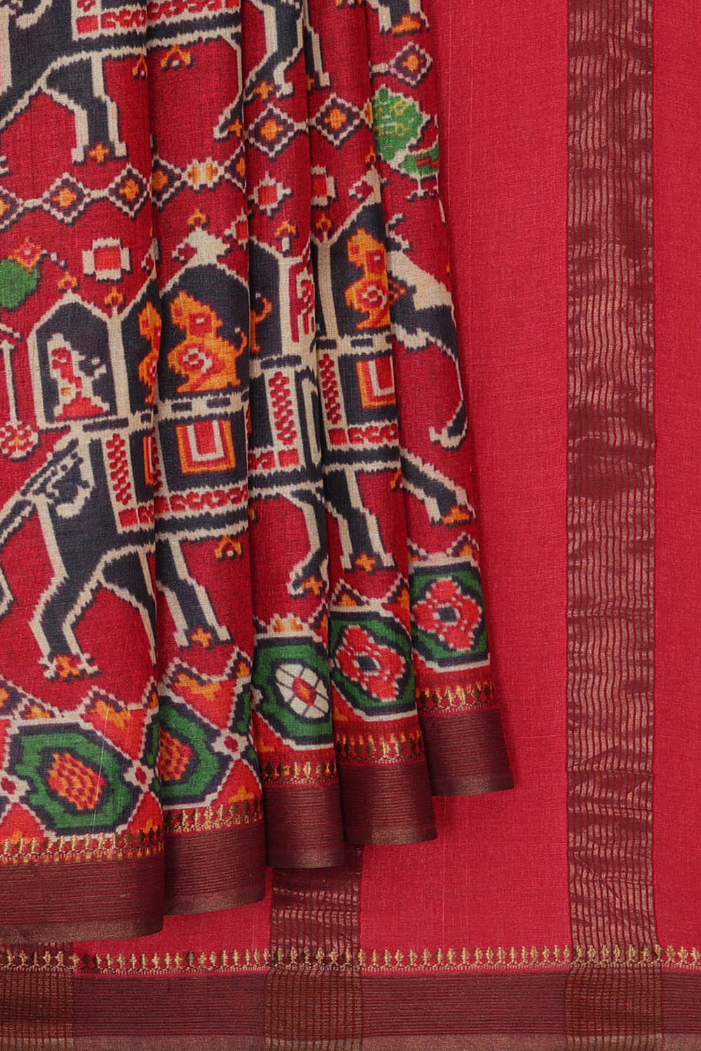 Image of Tussar Silk Dark Pink Saree