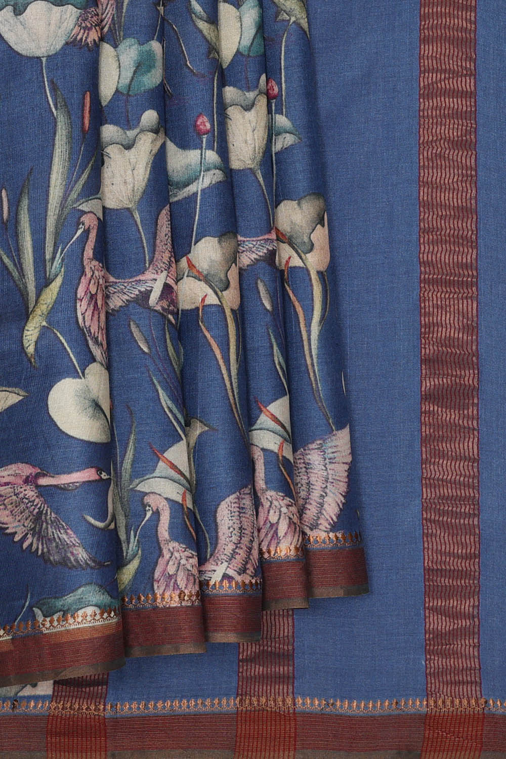 Image of Tussar Silk Blue Saree