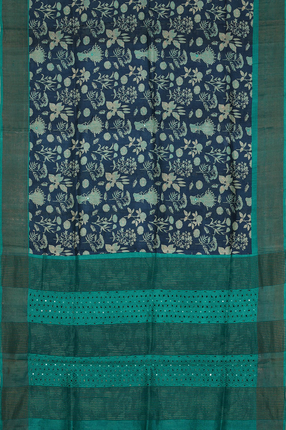 Image of Tussar Silk Dark Blue Saree