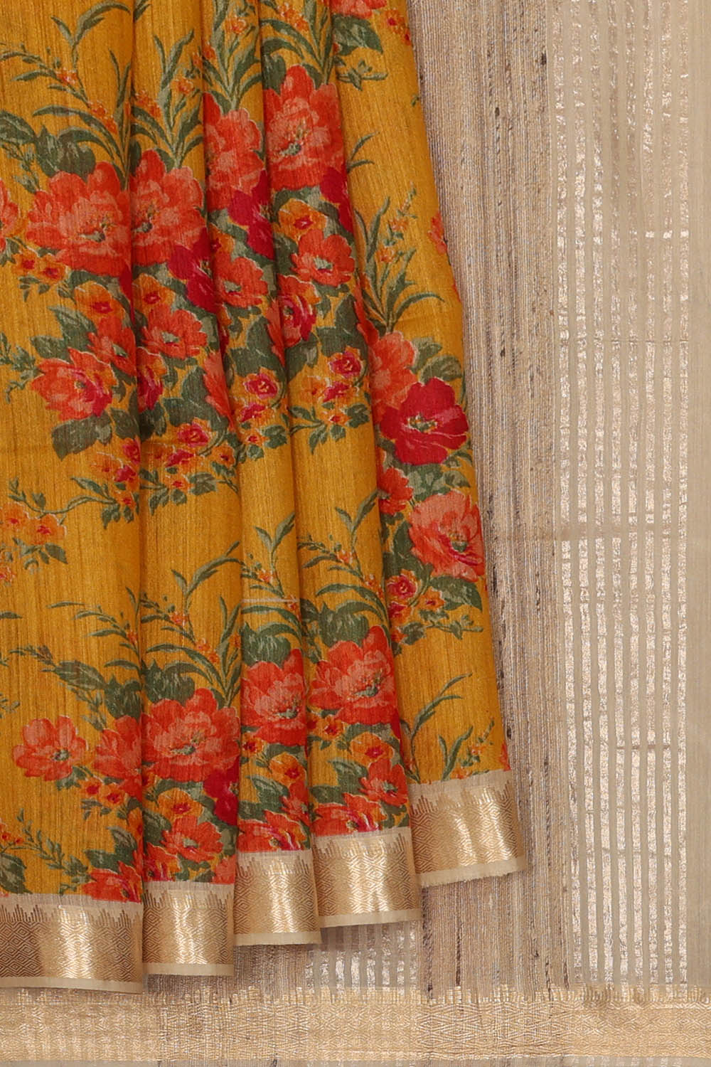 Image of Moonga Tussar Silk Yellow Saree