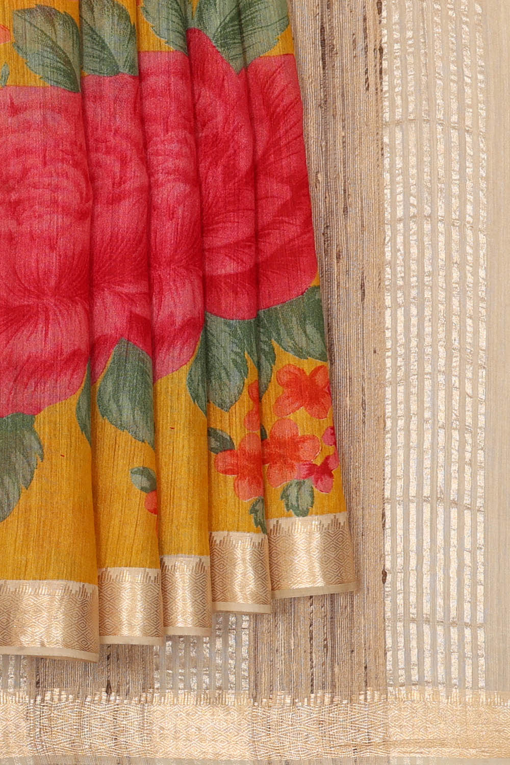 Image of Moonga Tussar Silk Yellow Saree