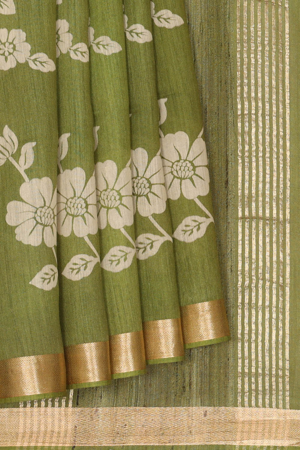 Image of Moonga Tussar Silk Green Saree