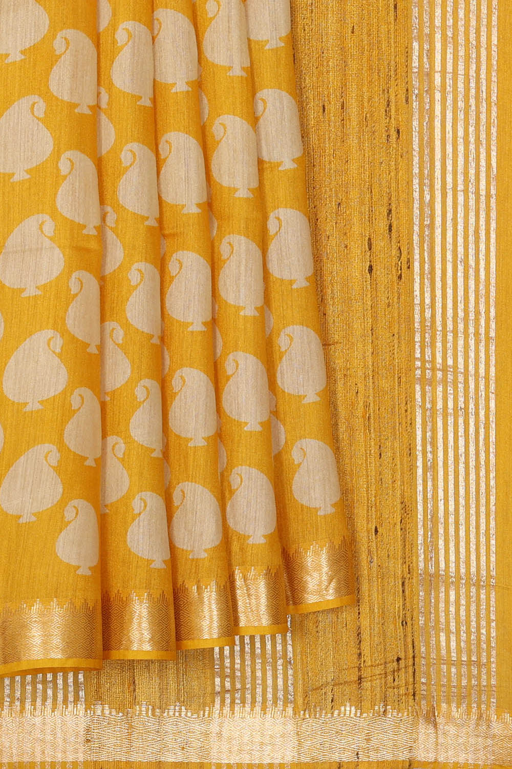Image of Moonga Tussar Silk Yellow Saree
