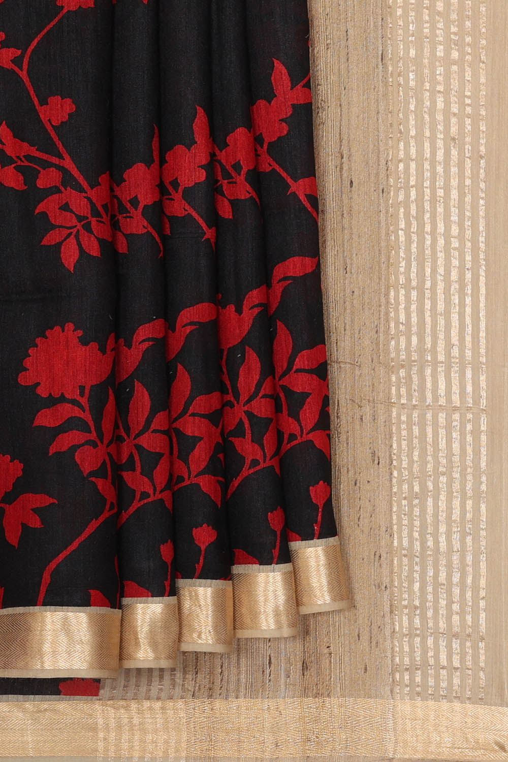 Image of Moonga Tussar Silk Black Saree