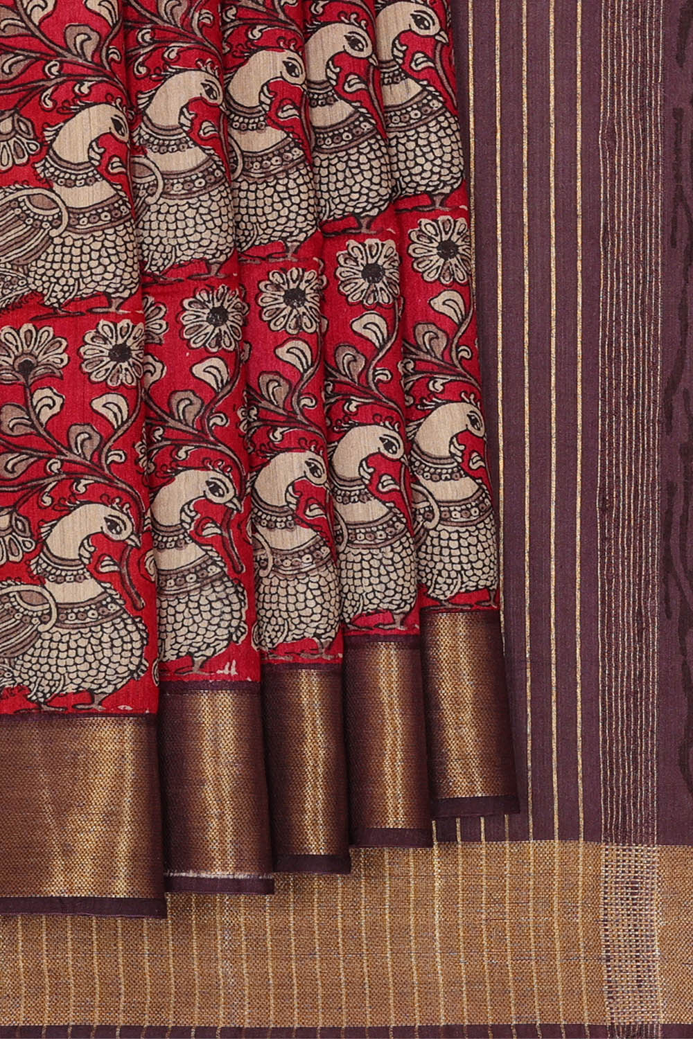 Image of Moonga Tussar Silk Red Saree