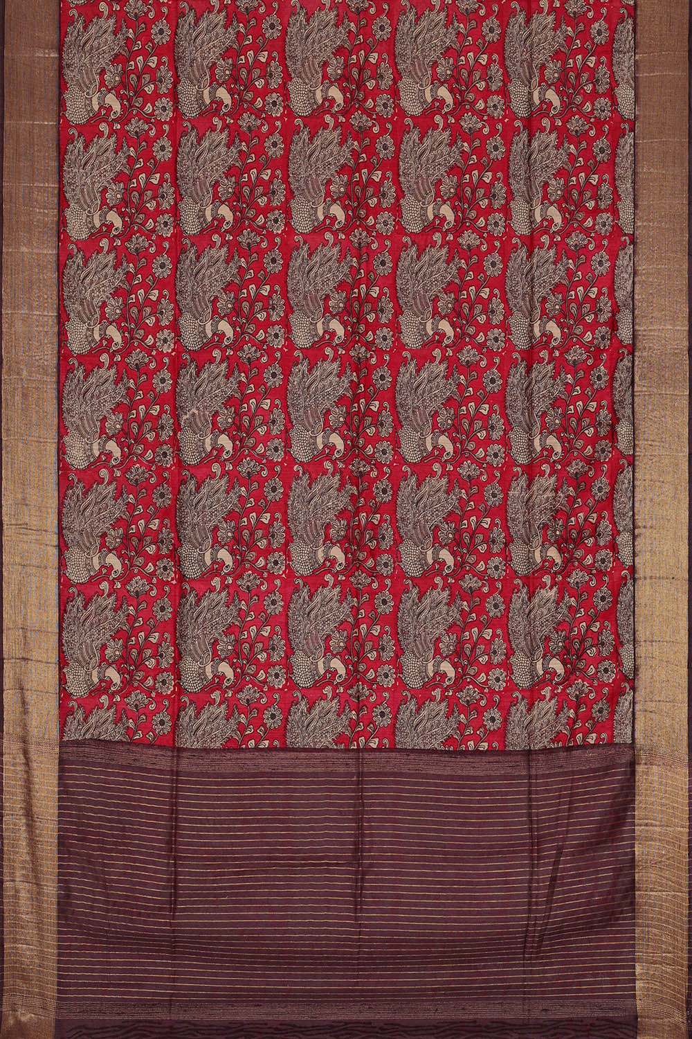 Image of Moonga Tussar Silk Red Saree