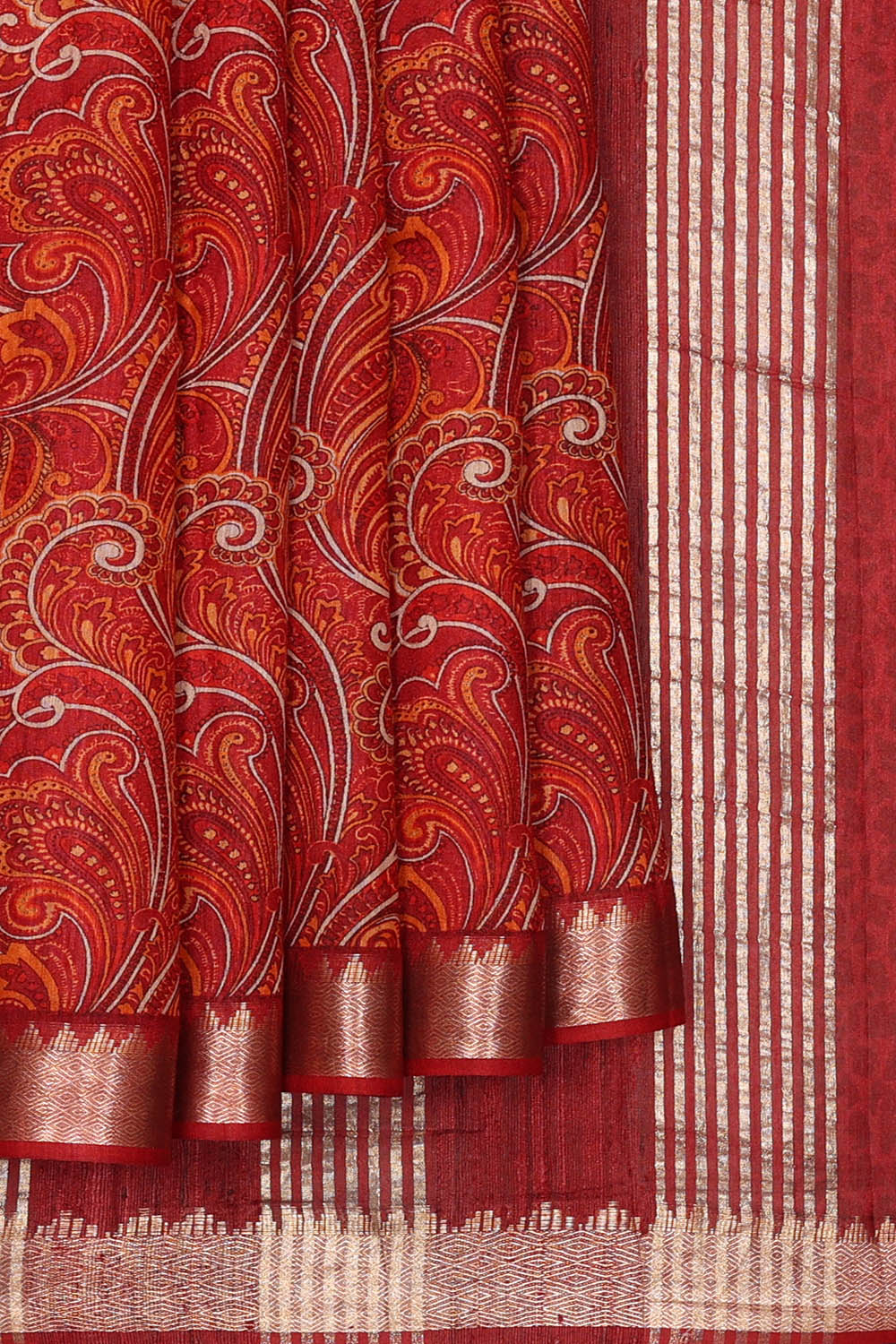Image of Moonga Tussar Silk Maroon Saree