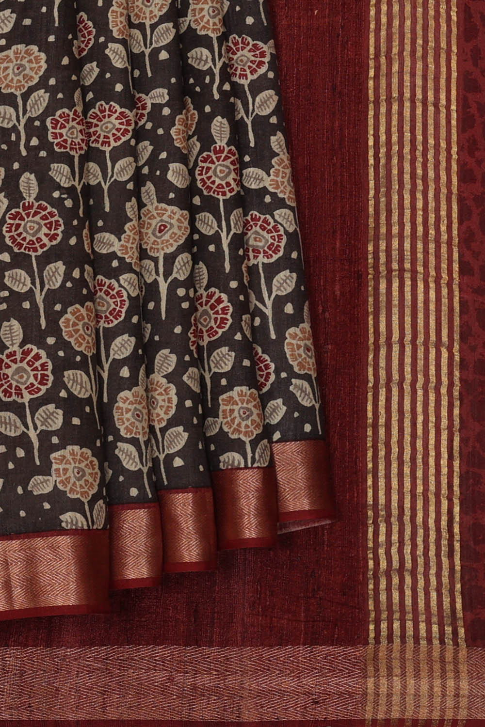 Image of Moonga Tussar Silk Grey Saree