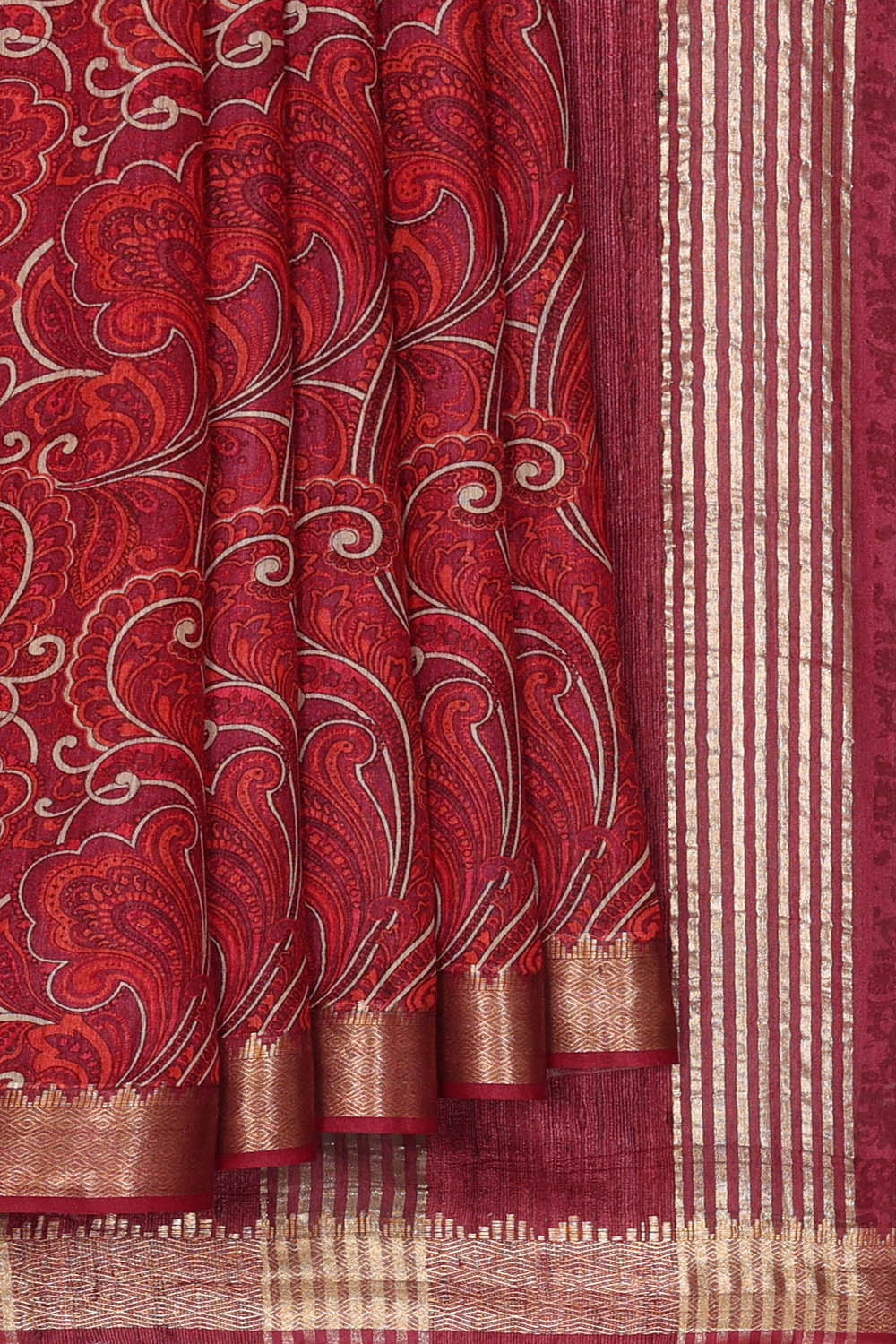Image of Moonga Tussar Silk Red Saree