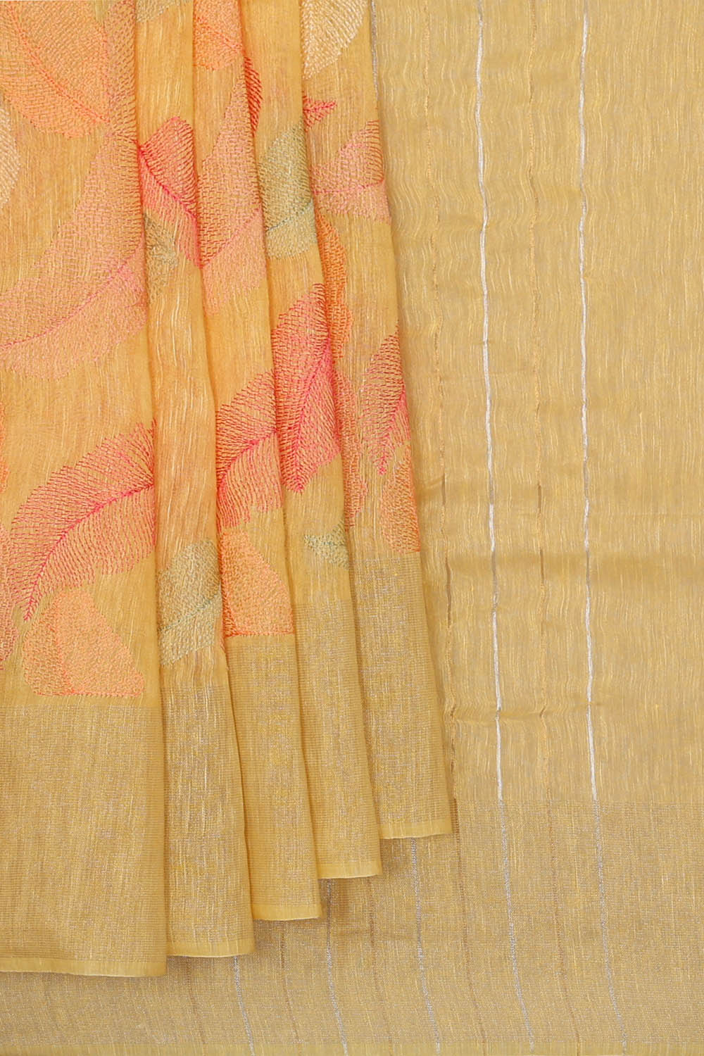 Image of Linen Silk Light Yellow Saree