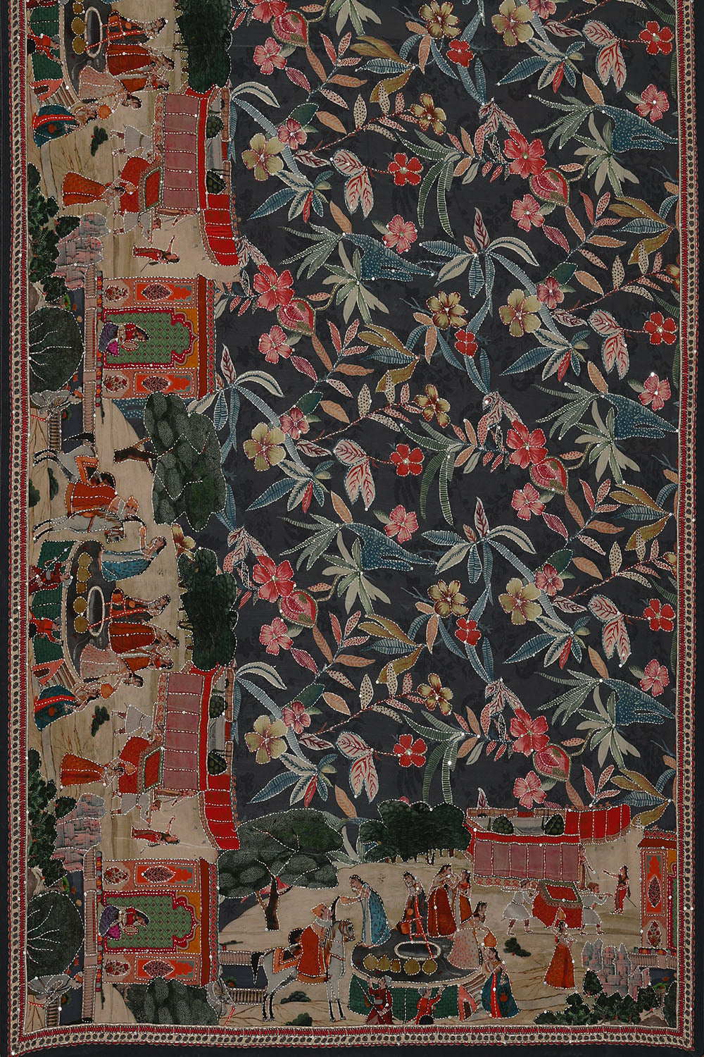 Image of Grey Crepe Print Silk Saree