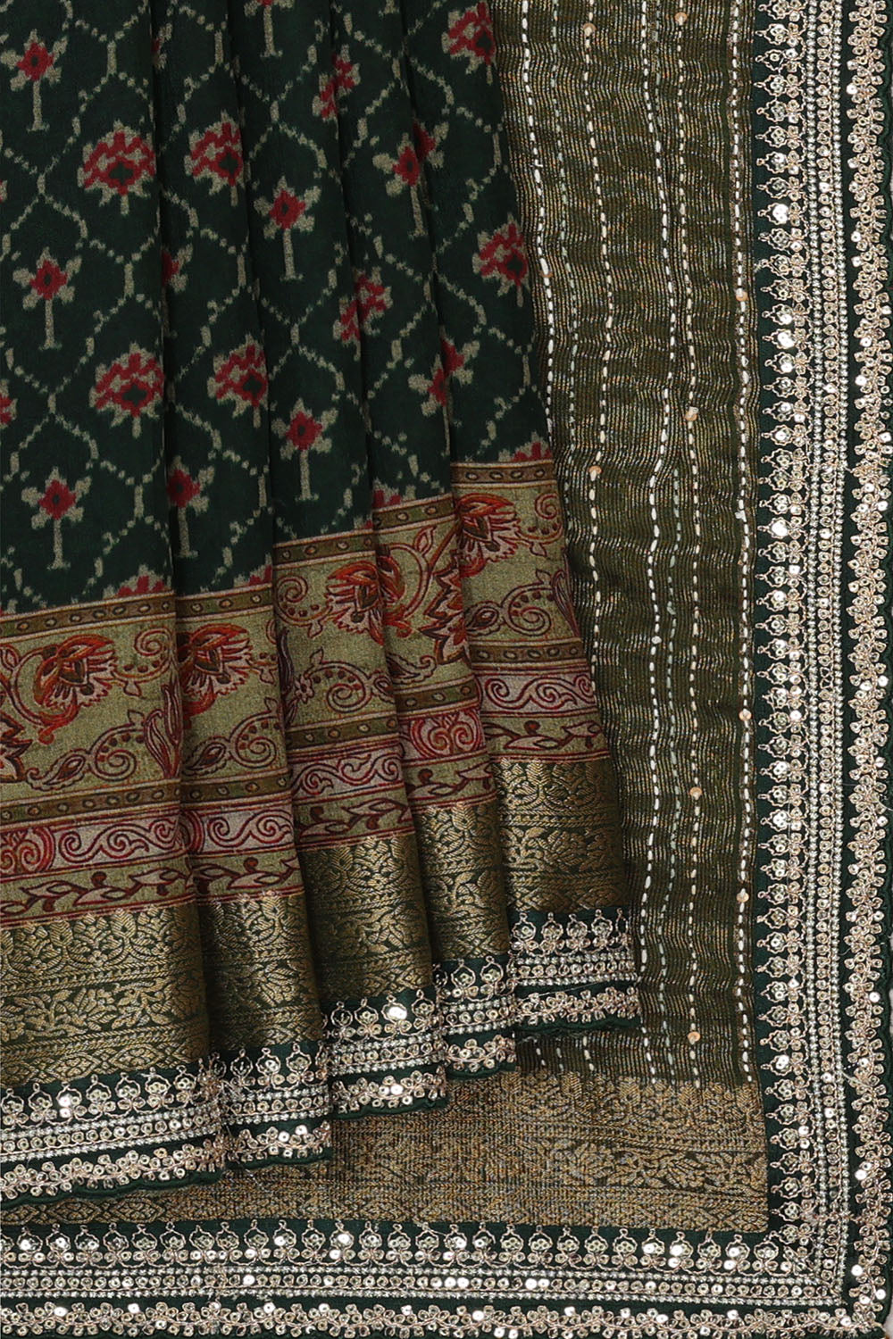 Image of Green Patola Embroidery Saree