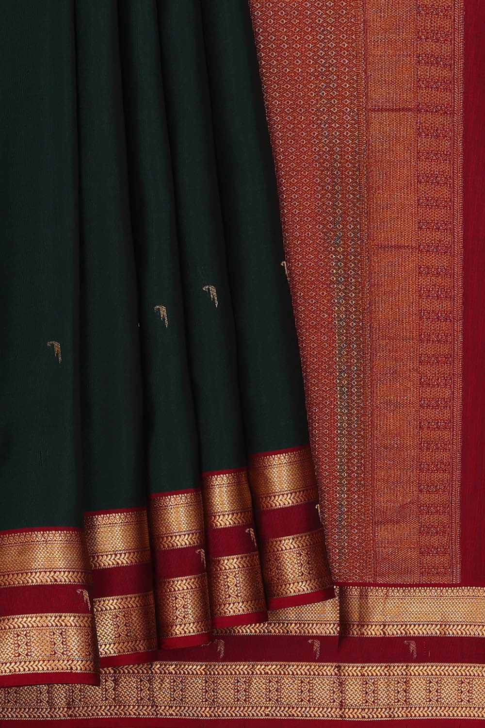 Image of Kanchipattu Silk Bottle Green Saree