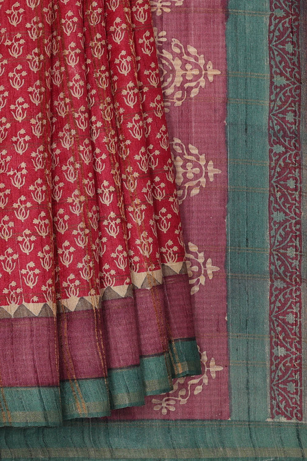 Image of Tussar Silk Coral Pink Saree