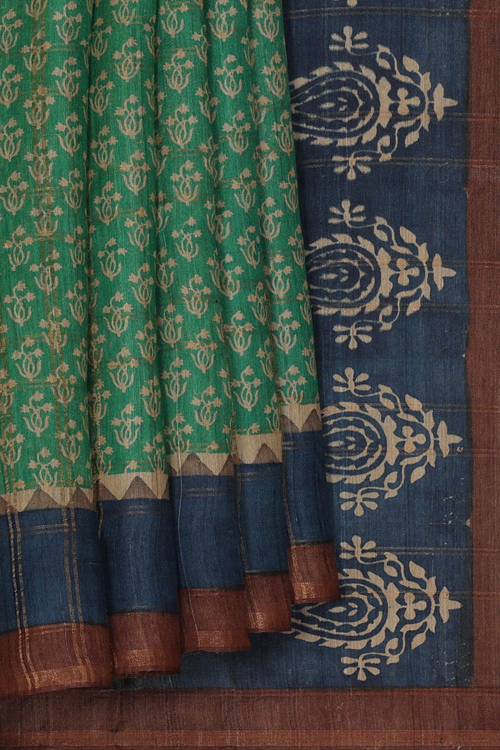 Image of Tussar Silk Emerald Green Saree