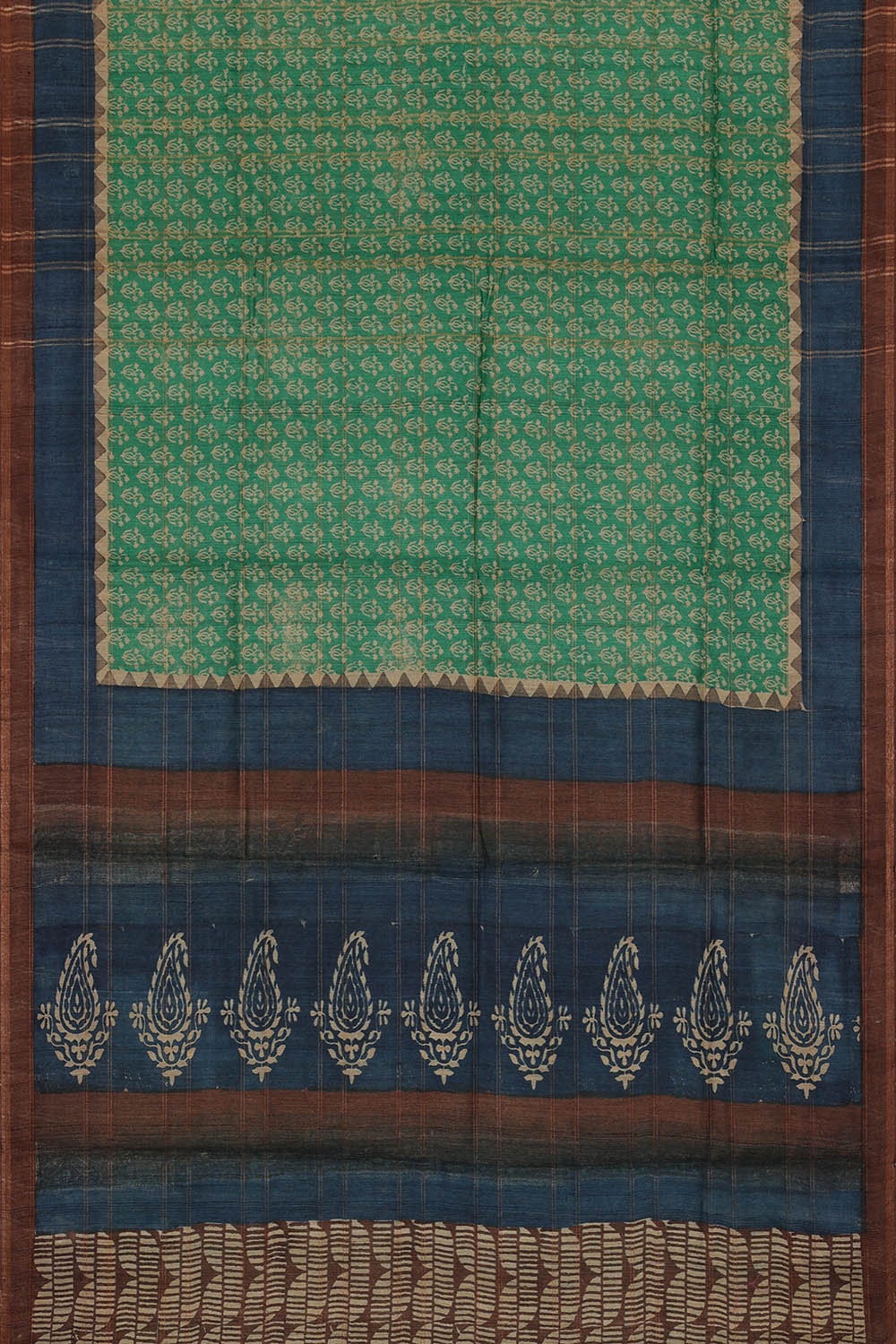Image of Tussar Silk Emerald Green Saree