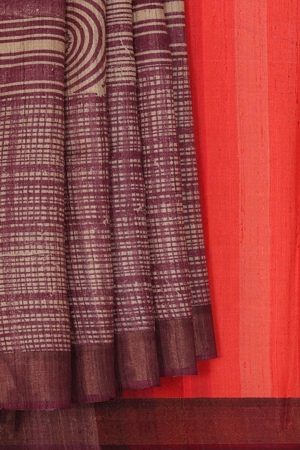 Image of Tussar Silk Wine Purple Saree