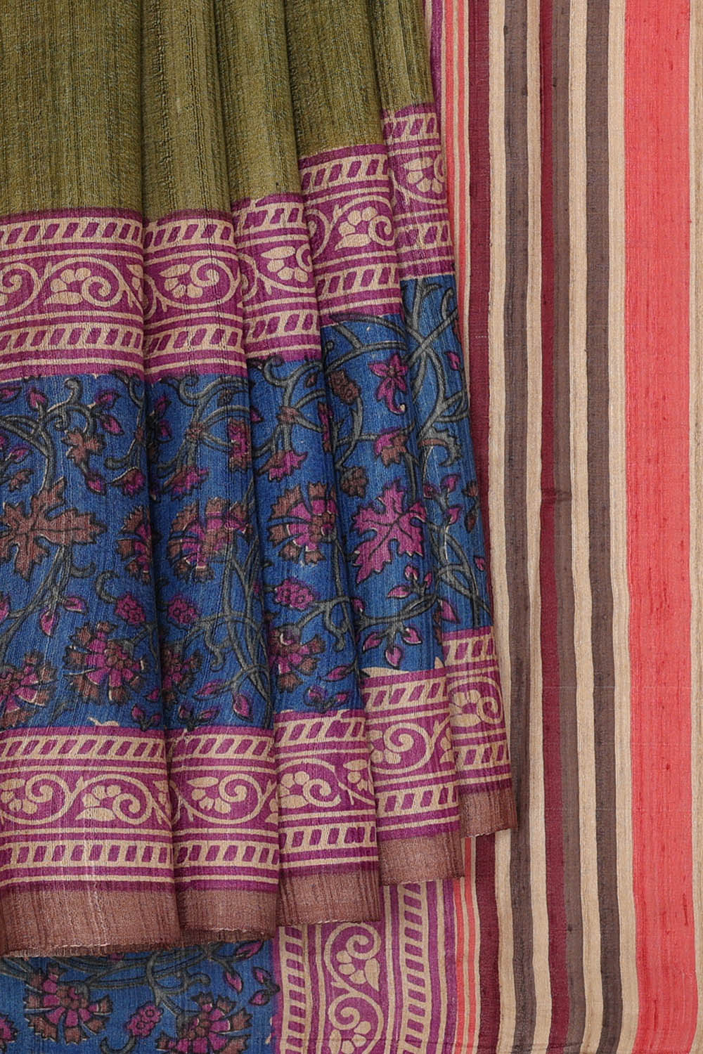 Image of Tussar Silk Sage Green Saree
