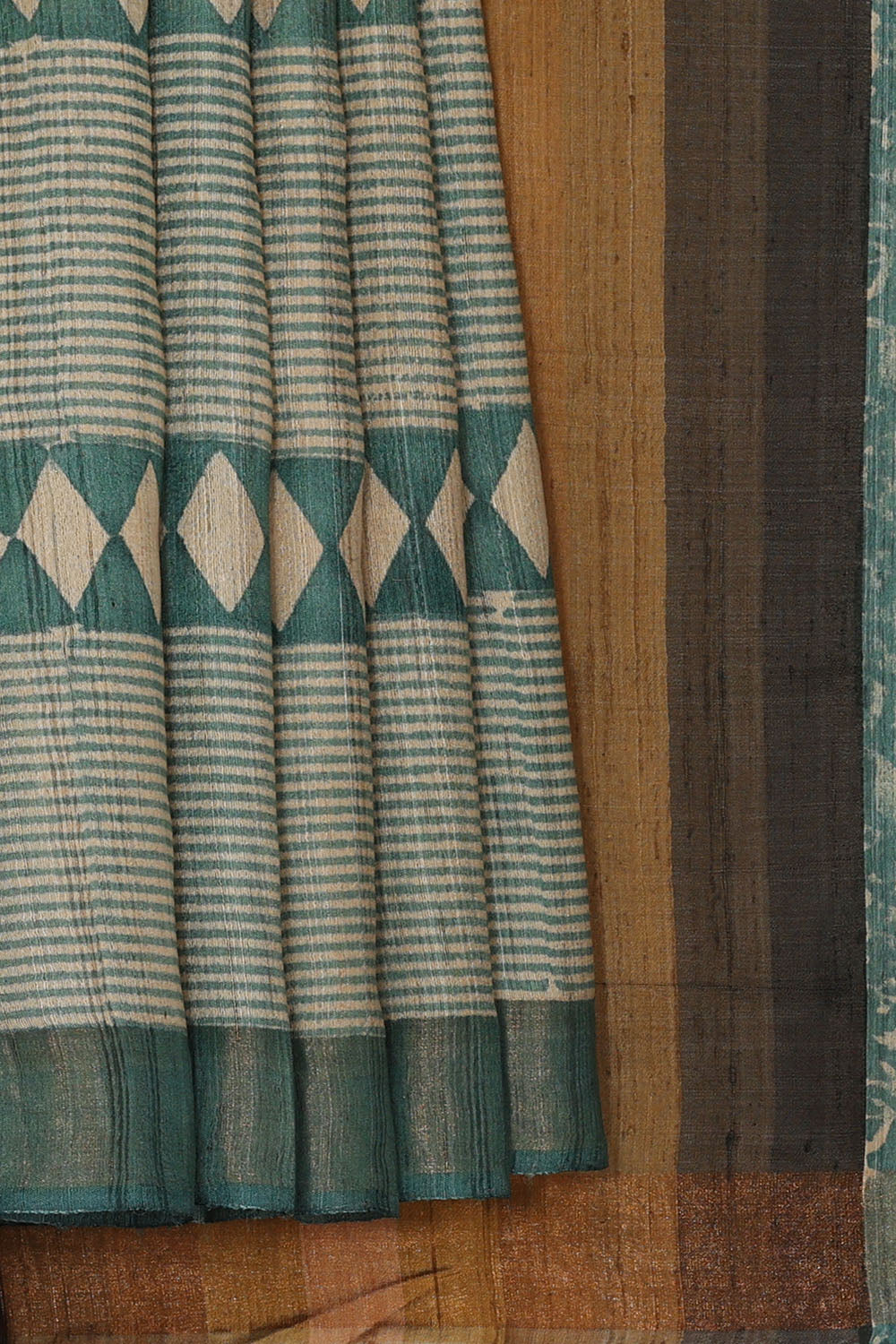 Image of Teal-Blue Desi Tussar Printed Silk Saree