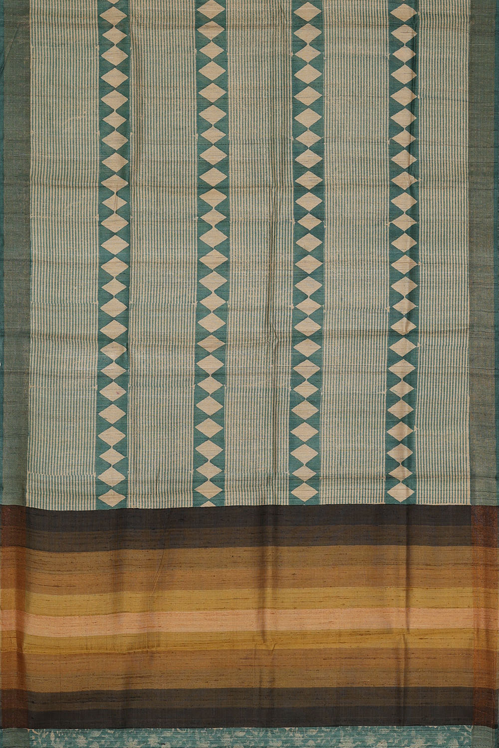 Image of Teal-Blue Desi Tussar Printed Silk Saree