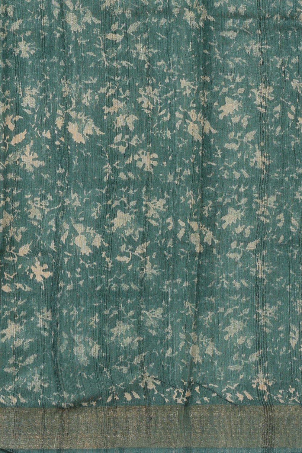 Image of Teal-Blue Desi Tussar Printed Silk Saree