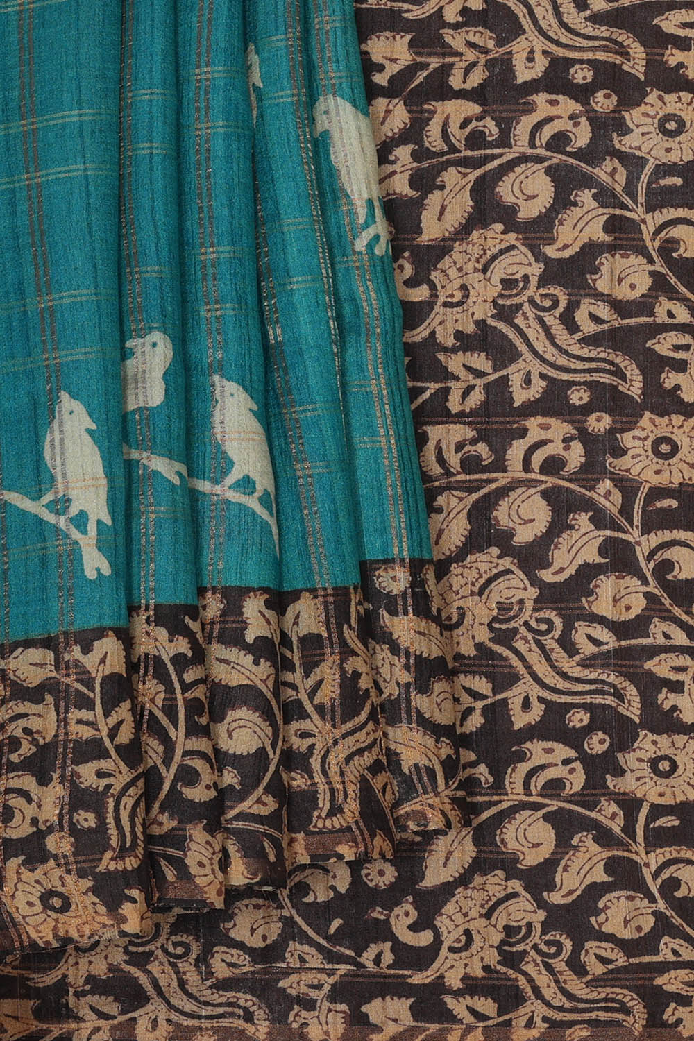 Image of Tussar Silk Blue Saree